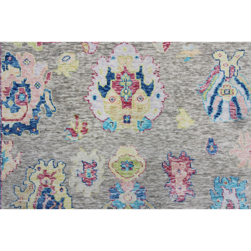 Tapis gris / bleu noué à la main de haute qualité, Rectangle 8 pi x 10 pi