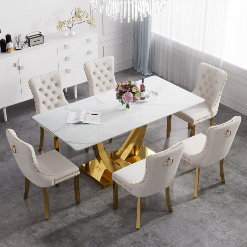 Ensemble de salle à manger rectangulaire H 35,4 po Hoppus, Beige, H 30 po x L 71 po x l 35,4 po
