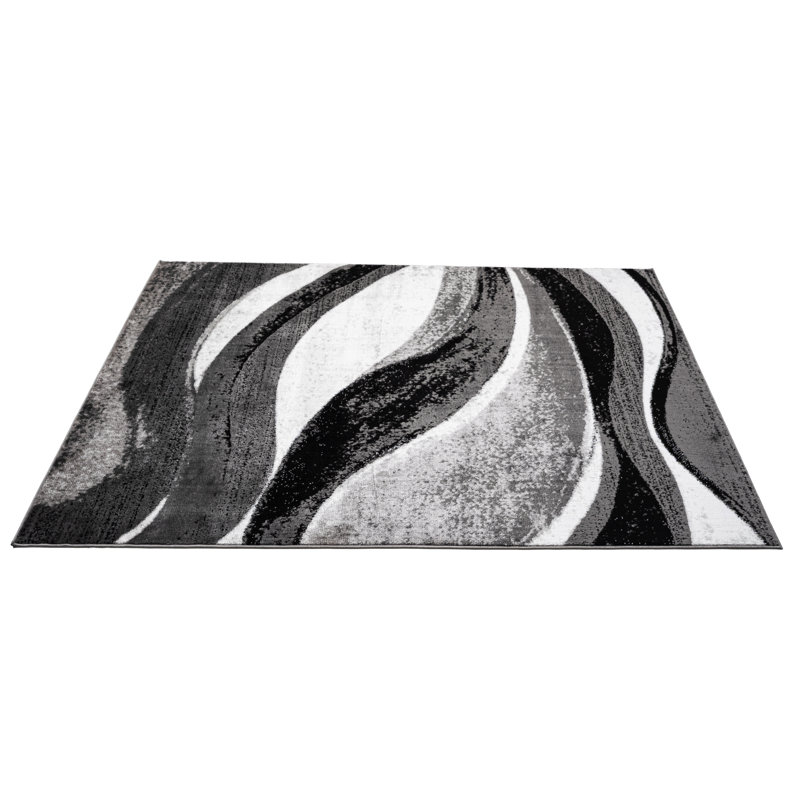 Abstract Area Rug, Rectangle 80 x 150 cm, Black