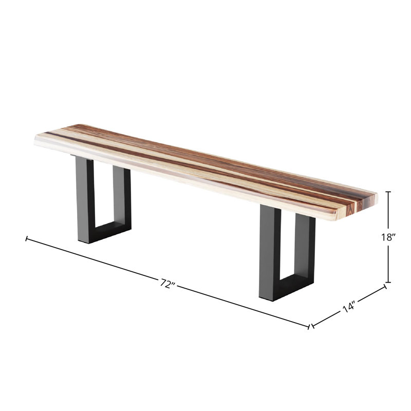 Banc en bois Freshour Sheesham, Brun / noir, H 18 po x l 72 po x P 14 po