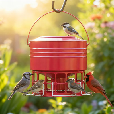Mangeoire à oiseaux à l'épreuve des écureuils avec 32 ports d'alimentation, mangeoire à oiseaux en métal d'une capacité de 10 lb pour les cardinaux, les merles bleus, les pinsons et la mangeoire suspendue toutes saisons avec conception facile à nettoyer