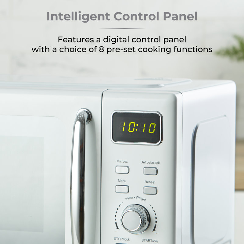 Tower T24041WHT Digital Microwave with Sleek Mirror Door, 800W, 20L, White & Chrome