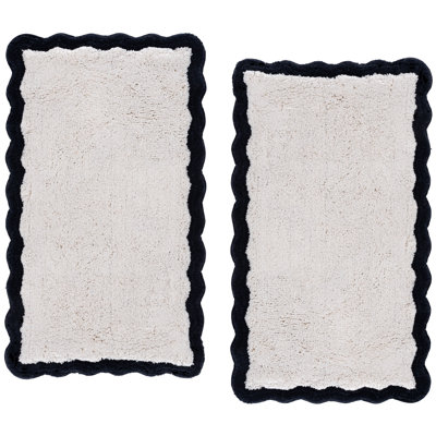 Ziggy Scalloped Border Hand Tufted 100% Cotton Machine Washable Bathmat