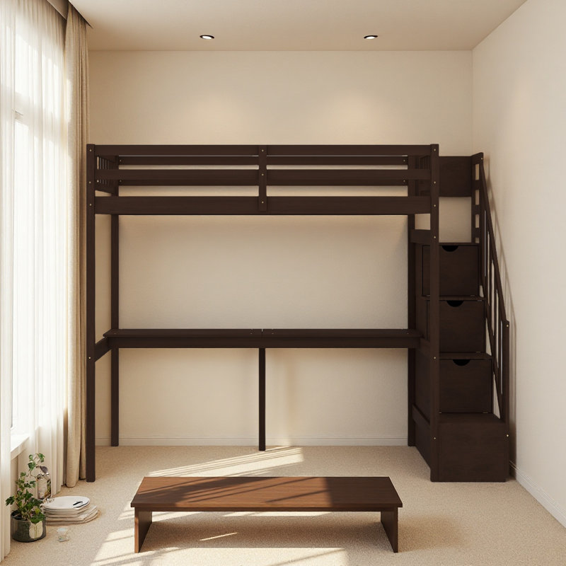 Lit mezzanine simple avec escalier de rangement