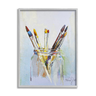 "Paintbrushes In Glass Jar Expressive Artist Tools", art mural sur toile tendue XXL par Alan Segal
