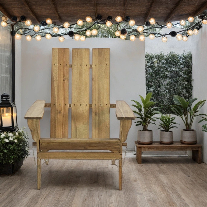 Chaise pliante Adirondack d'extérieur rustique avec structure en bois d'acacia et en acier patiné