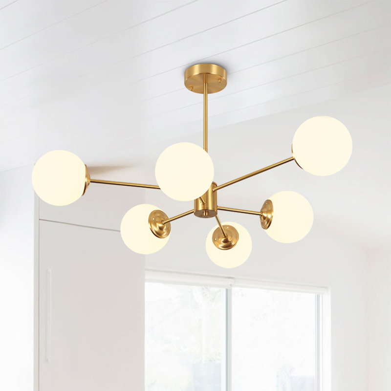 Buchholtz 90cm Modern Opal Glass Bubble Sputnik Chandelier, 6 Lights