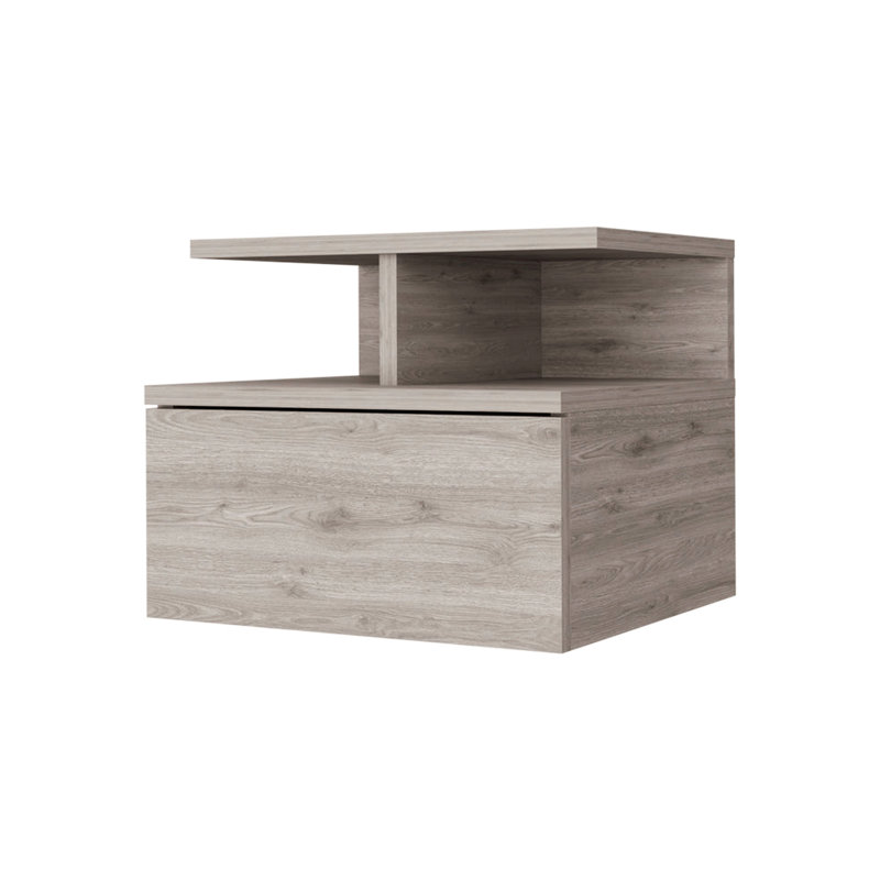 Table de chevet flottante pour chambre à coucher avec tablette, Gris clair