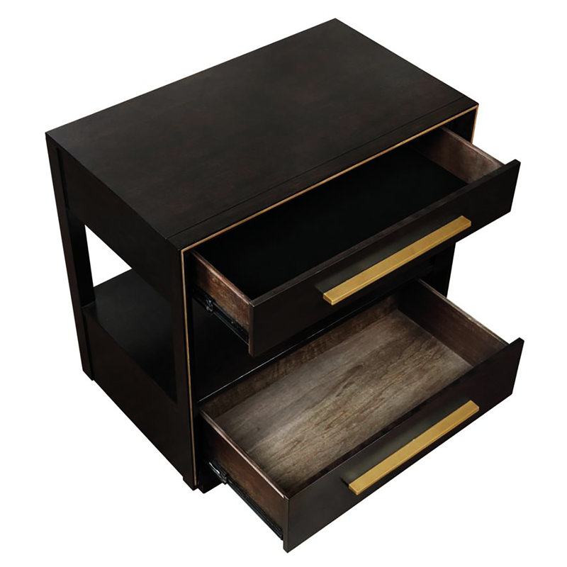 Table de chevet moderne avec finition grain de poivre fumé et 2 tiroirs fonctionnels pour plus de commodité