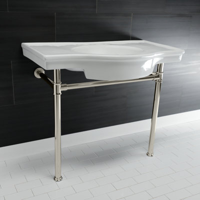 Kingston Brass Templeton 37-Inch Ceramic Console Sink with Stainless Steel Legs (8-Inch, 3-Hole)