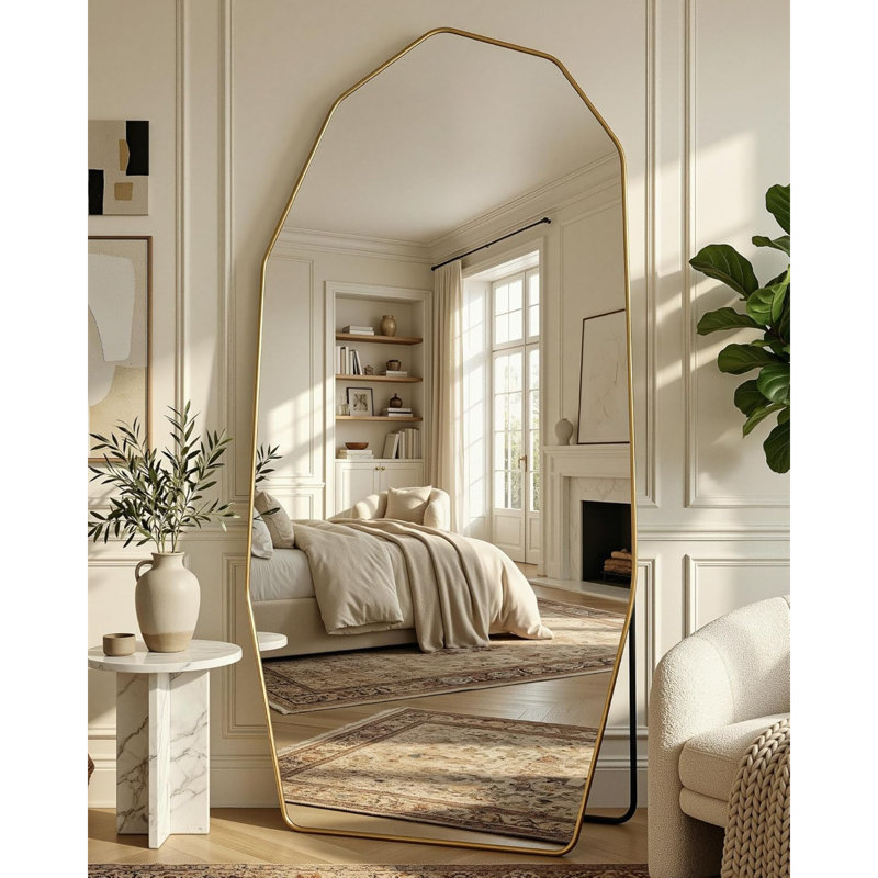 Full Length Mirror 76"×34", Floor Mirror Free Standing Wall Mounted Leaning with Aluminum Frame, Irregular Diamond Design for Bedroom Entryway