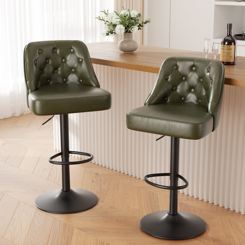 360-Degree Rotatable Faux Leather Bar Stool With Button Stitching, 4, Dark Green