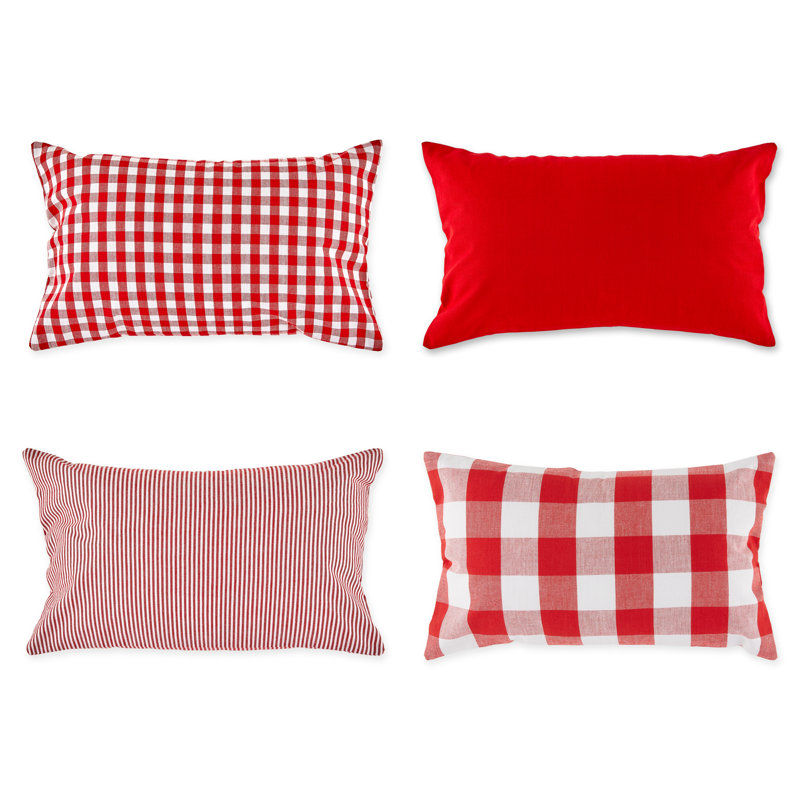 Red and Black Gingham Check Cotton Pillow Covers Set of 4