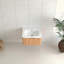 Meuble-lavabo mural flottant en bois massif, meuble de rangement à bord arrondi pré-assemblé avec cuve en céramique intégrée-241774482