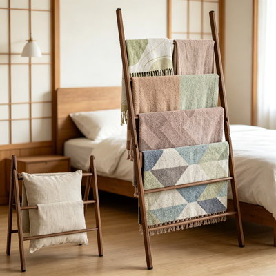 Échelle de couverture double 6 niveaux en bois, porte-serviettes autoportant rustique pour grandes couvertures, serviettes, courtepointes, vêtements, décor de ferme pour salon, chambre à coucher, brun foncé