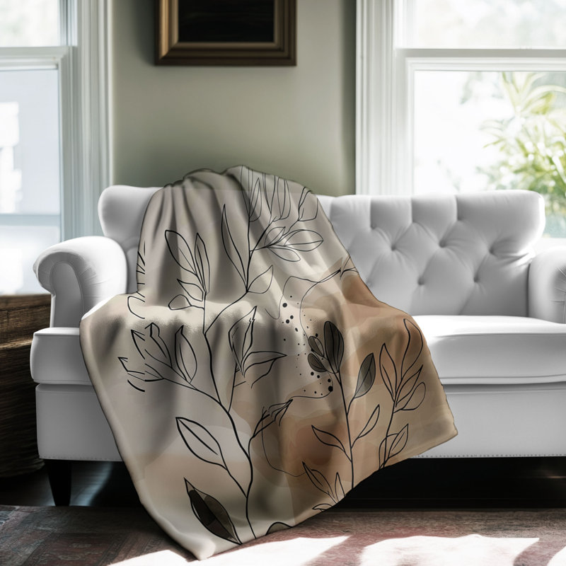 Neutral Floral Imperfection - 1 Piece Premium Sherpa Blanket, Queen