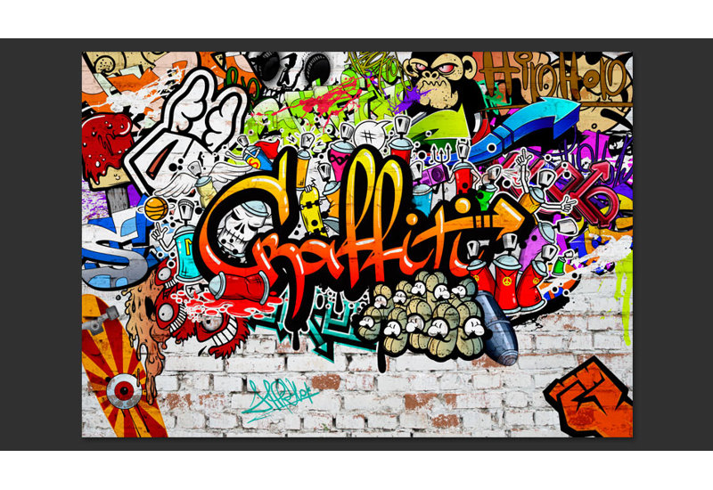 Colourful Graffiti Wallpaper, 350cm x 245cm, Red/Green