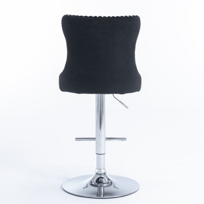 Swivel Velvet Barstools Adjusatble Seat Height From 25-33 Inch, Modern Upholstered Chrome Base Bar Stools With Backs Comfortable Tufted For Home Pub And Kitchen Island（Black, Set Of 2）