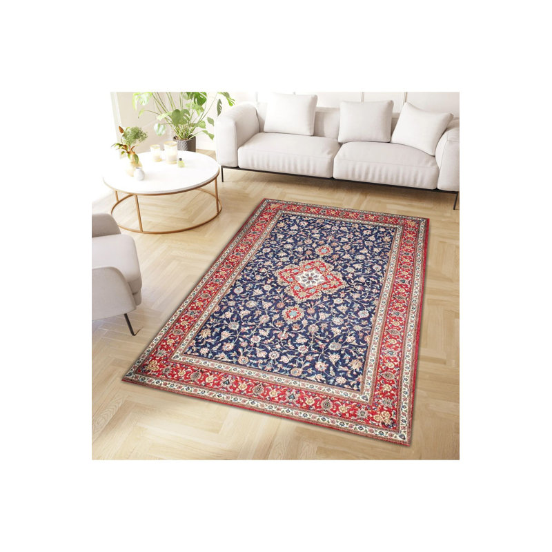 Tapis décoratif multicolore à motif tissé traditionnel lavable à la machine, Rectangle 3 pi 3 po x 4 pi 11 po