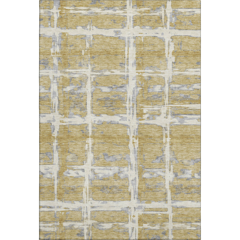 Premium Machine Washable Prisco Gold Rug, Rectangle 8' x 10'