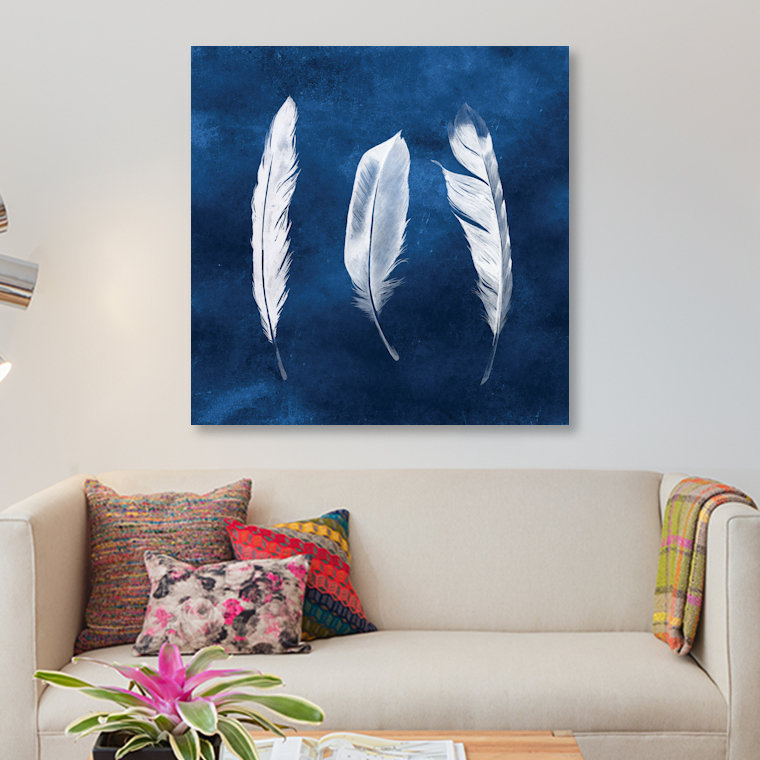 Reproduction d'art graphique sur toile «Cyanorph Feathers II», H 18 po x l 18 po x P 1,5 po, Toile tendue, Pas de tapis