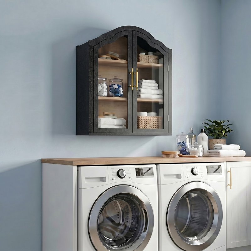 Armoire murale arquée, Noir, H 31,5 po x l 23,6 po x P 9,5 po