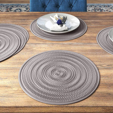 Juvale Set of 6 Faux Leather Round Placemats and 6 Circle Coasters for Dining Table, Dark Gray