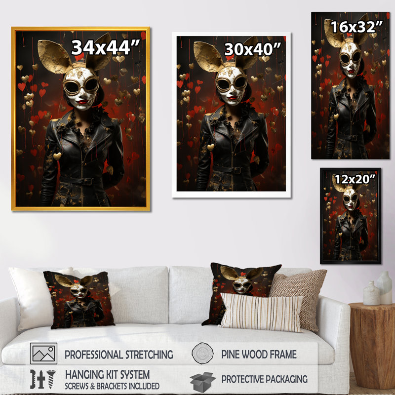 «Bunny Bank Robber Street Art II», reproduction d'art abstrait mural, Cadre simple noir, H 40 po x l 30 po x P 1,5 po