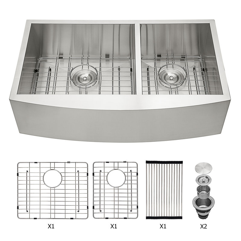 33'' L Undermount Double Bowl Stainless Steel Kitchen Sink