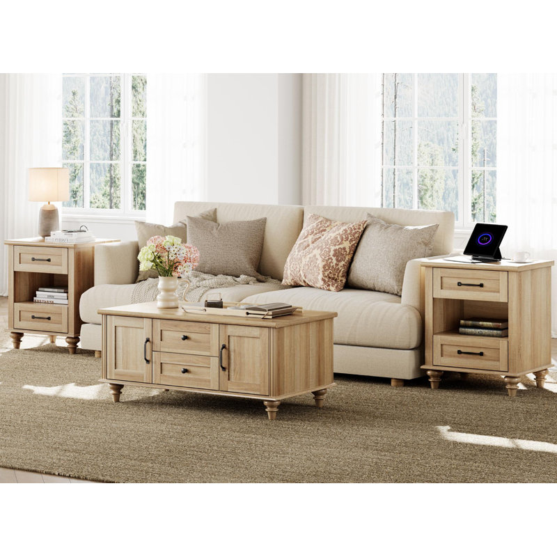 3 - Piece Living Room Table Set, Oak/Oak