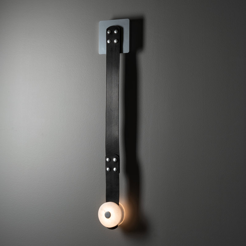 SNAPS LED Sconce, Black Leather, White