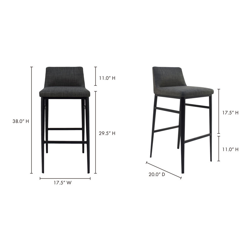 Baron 25.6" Bar Stool, Charcoal, Bar Stool (29” Seat Height)