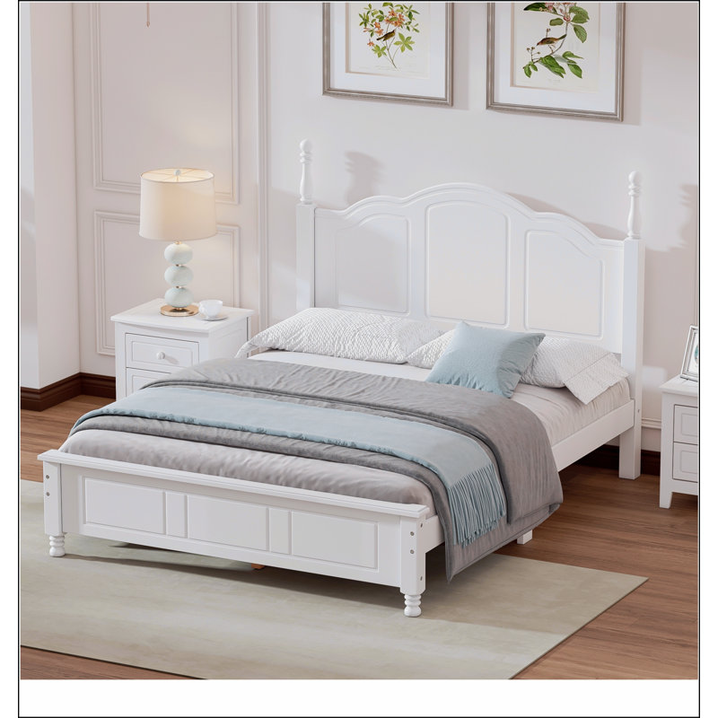 Base de lit plateforme en bois, lit plateforme de style rétro avec support en lattes de bois, Blanc, Double