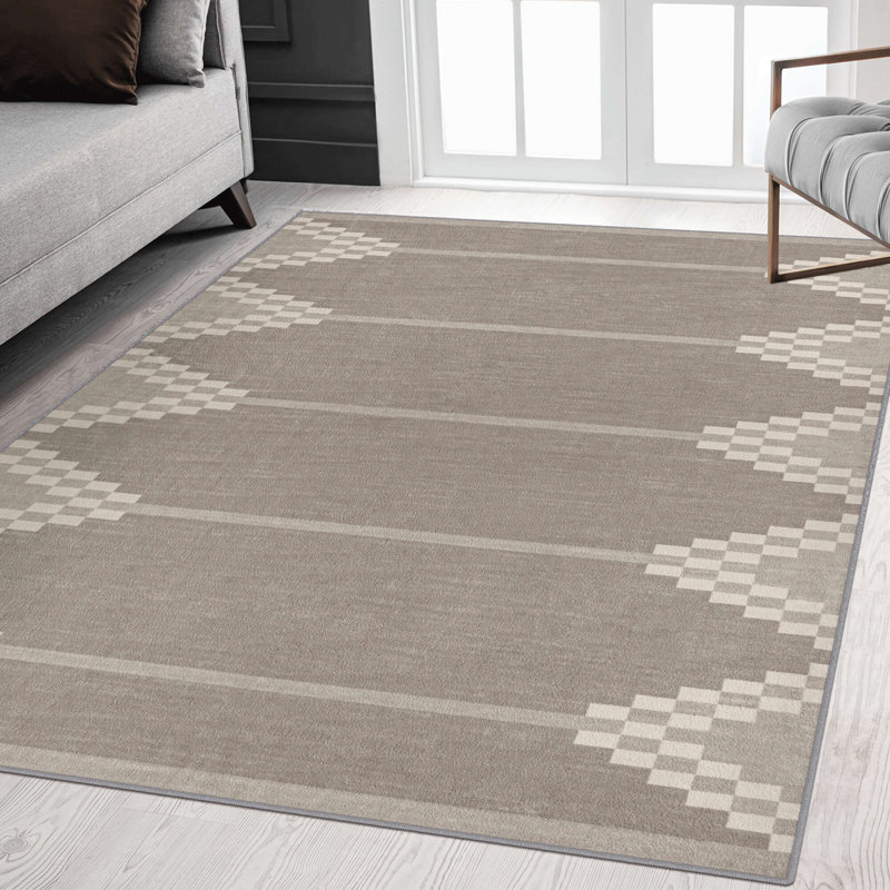Washable Rugs 5X7, Geometric Rug Soft Grey And Brown Rug For Living Room, Large Modern Rug Stain Resistant Floor Carpet For Bedroom, Kitchen, Office, Playroom