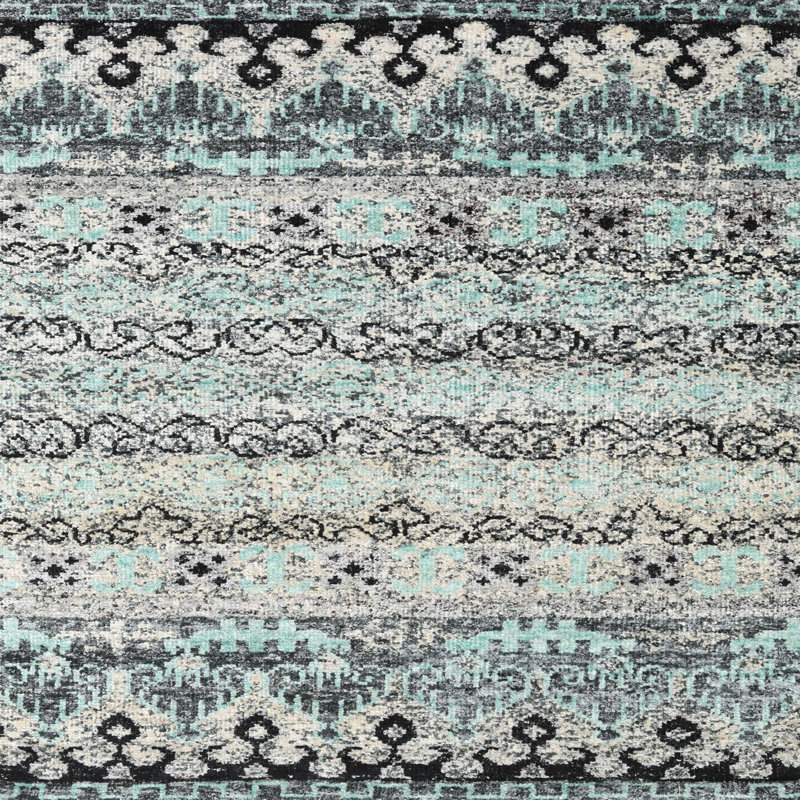 Gris abstrait/noir/Tapis décoratif bleu, Carré 7 pi