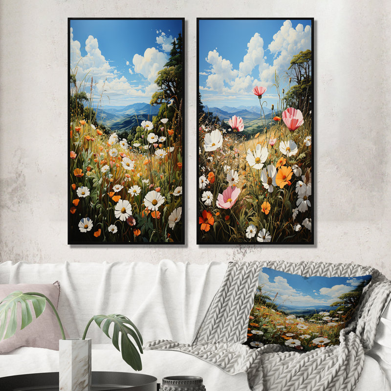 «Wildflowers Wonder Meadow», 2 pièces sur toile, Cadre noir, H 40 po x l 40 po