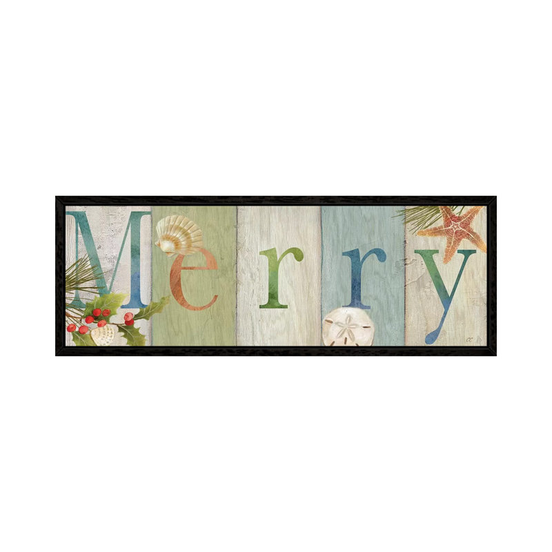 Merry Coastal Sign I by Cynthia Coulter - Panoramic Print on Canvas, Black Framed, 152.4 cm H x 50.8 cm W