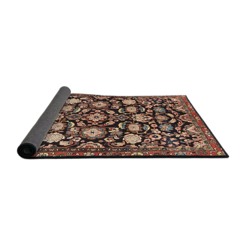 Tapis traditionnel rouge / noir, Rond 5 pi