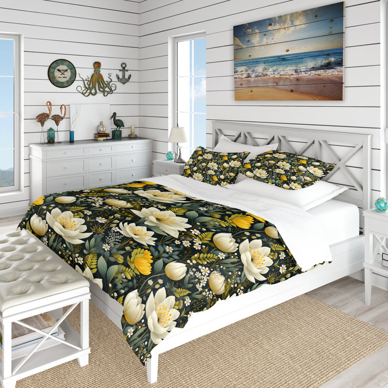 Boho Botanicals Garden - Ensemble de housse de couette botanique - Microfibre de polyester