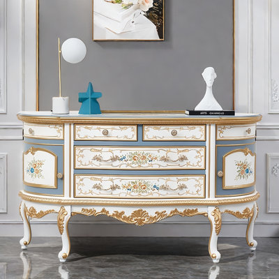 European-Style 4-Drawer Double Door Accent Cabinet