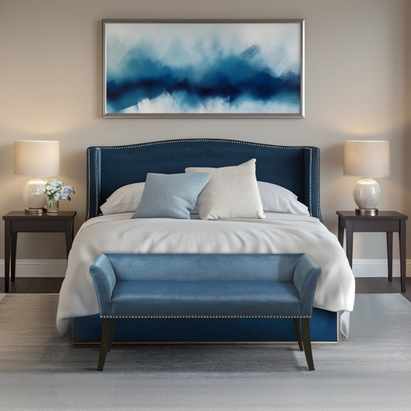 Dalice Upholstered Bench, Blue, Black