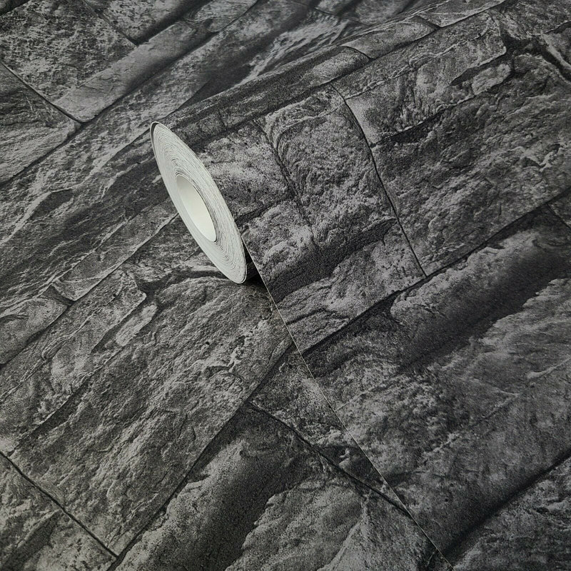 Papier peint gris anthracite noir moderne Roll Faux Stone 3D