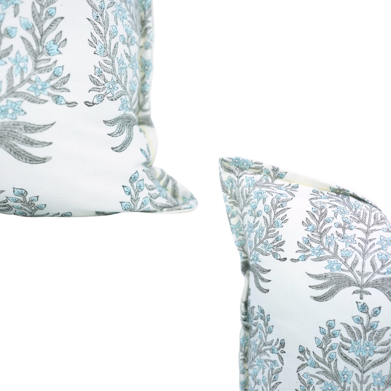 Coussin décoratif à double bordure en coton imprimé à la main Fab Divine - Vrindhavan, Rectangle H 12 po x l 20 po