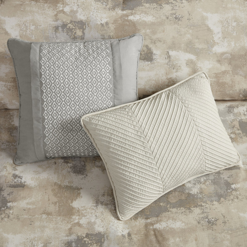 Édredon grand luxe en mélange de coton texturé - imprimé abstrait en différentes couleurs 1 jupe de lit 7 pièces chambre à coucher moderne multicolore