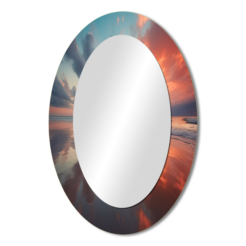Décor de miroir mural ovale rouge Beach Photo Seaside Minimalisme III, 36 po x 24 po