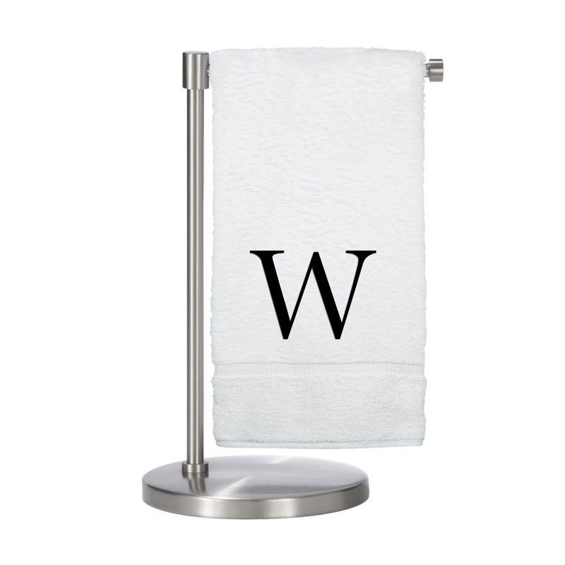 Serviettes de bain monogrammées - ensemble de 2 - lettre bloc, W, Blanc / noir