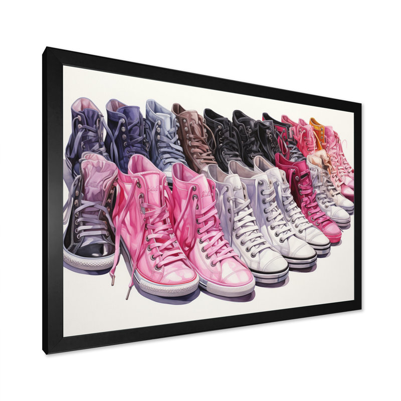 " Fashion Pink Sneakers Obsession IV ", H 24 po x l 32 po x P 1 po, Cadre simple noir