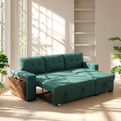 LD HomeStyle 53" W x 92" D x 34.5" H Button-Tufted Linen L-Shaped Sectional Sofa