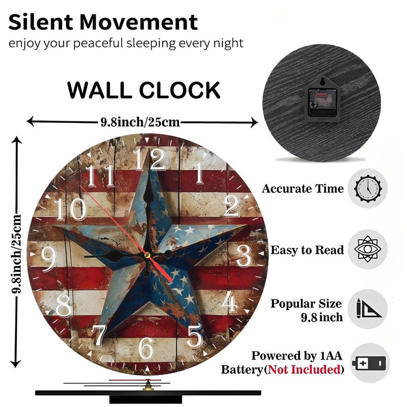 Horloge murale en bois 10 po, mouvement silencieux, à piles (piles AA non incluses), décor artistique, parfait pour les décorations