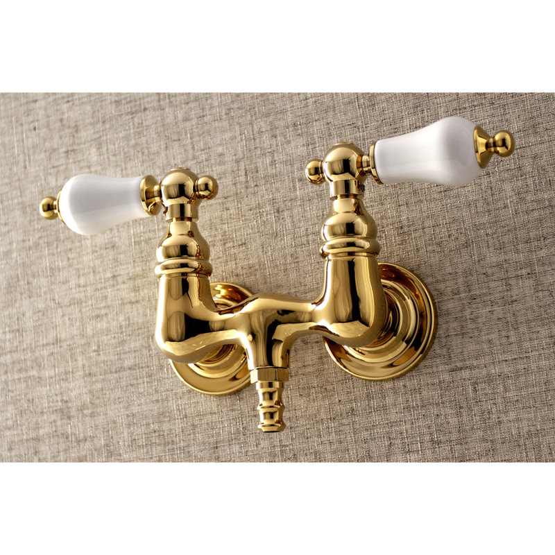 Kingston Brass Aqua Vintage Two-Handle 2-Hole Tub Wall Mount Clawfoot Tub Faucet, Polished Brass